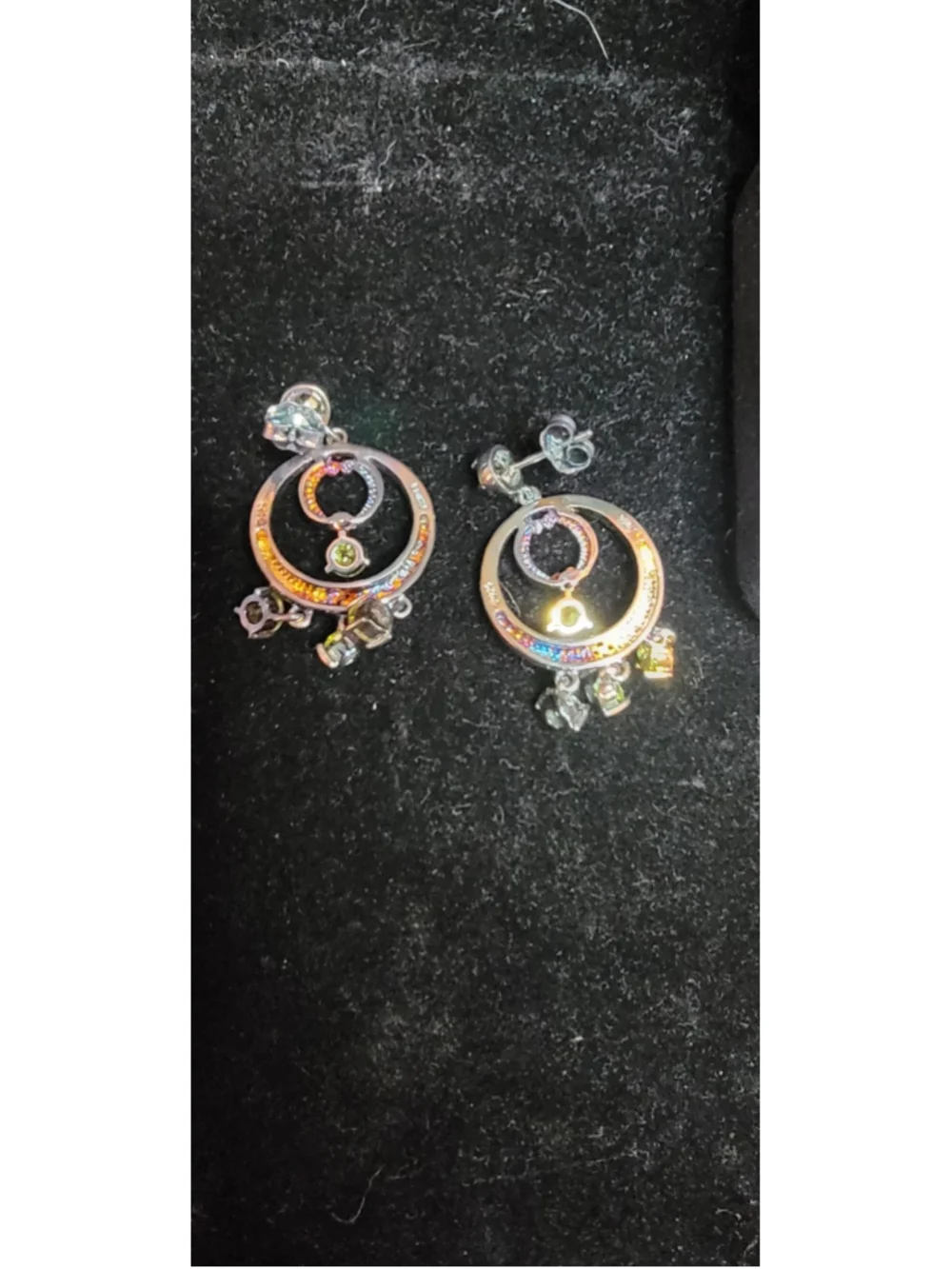 Y2K Sterling Silver Rainbow CZ & Green Peridot Dangle Earrings 925 Thailand
